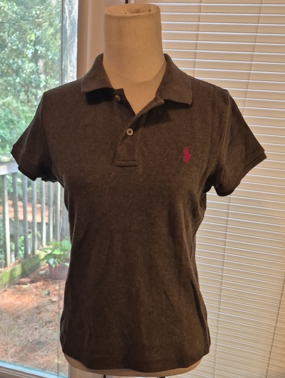 Ralph Lauren Dark Gray Short Sleeve Polo with Pink Pony